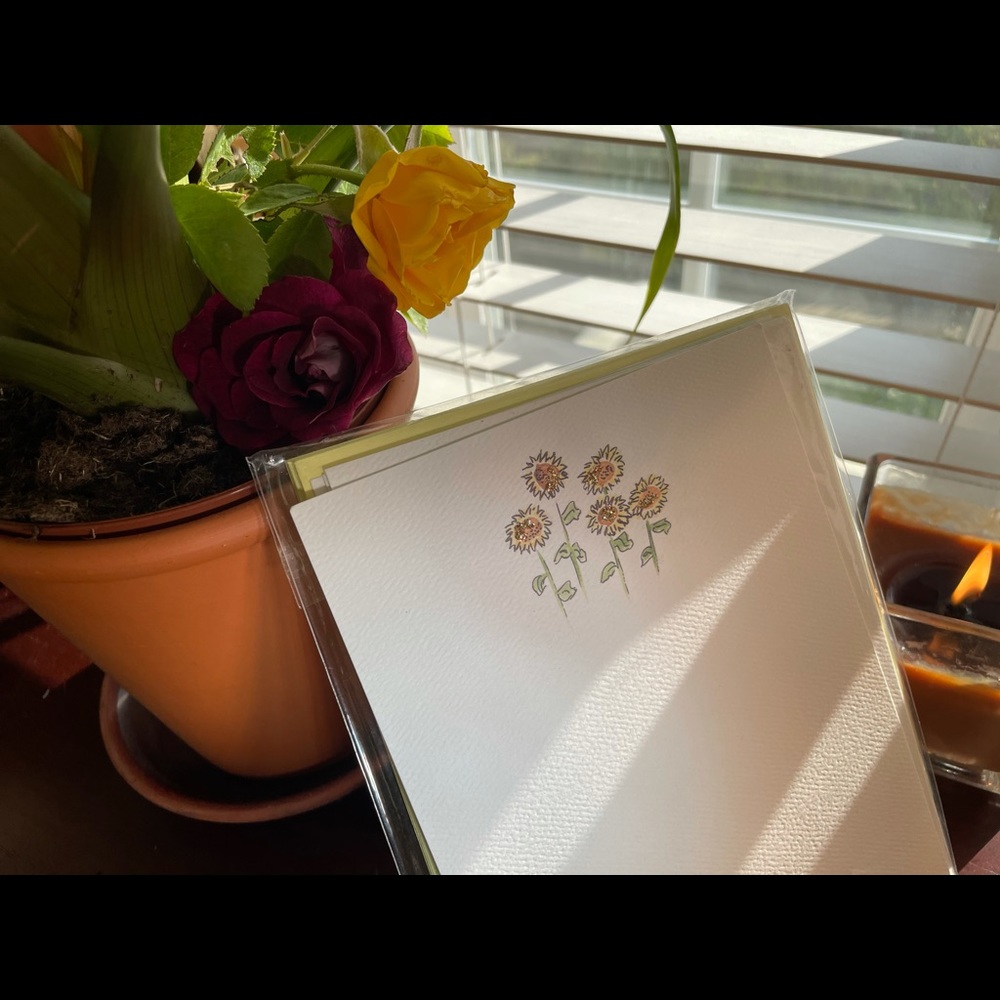 15 Handmade Glittered in gold Sunflower Notecards